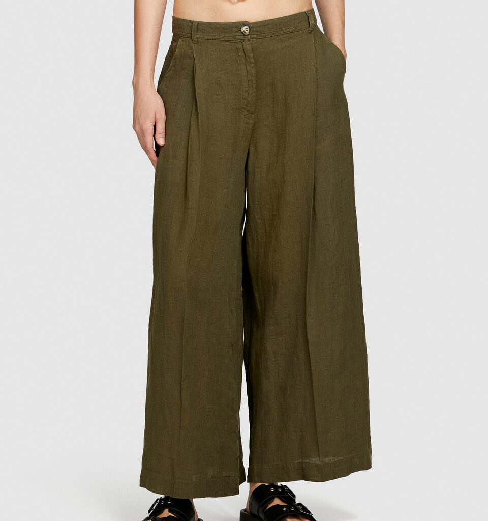 Wide leg 100% linen trousers - women's palazzo trousers - Military Green | Sisley image number 4